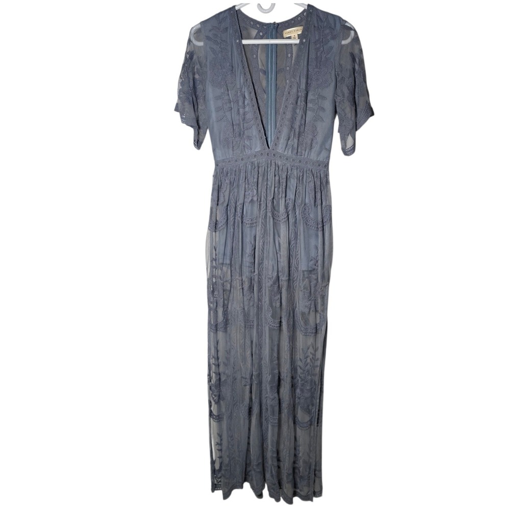 Honey Punch Womens Blue Lace Maxi Embroidered Romper Small cottage  coquette